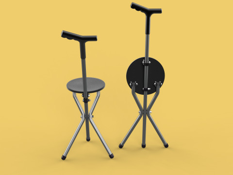 WALKER STICK CANE CHAIR SEAT STOOL TREKKING POLE FOLDING COMPACT 3D Model