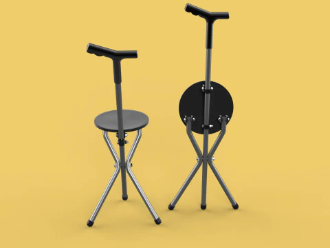 WALKER STICK CANE CHAIR SEAT STOOL TREKKING POLE FOLDING COMPACT 3D Model