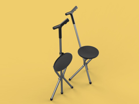 WALKER STICK CANE CHAIR SEAT STOOL TREKKING POLE FOLDING COMPACT 3D Model