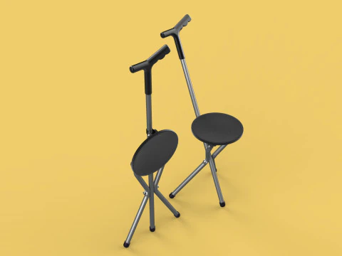 WALKER STICK CANE CHAIR SEAT STOOL TREKKING POLE FOLDING COMPACT 3D Model