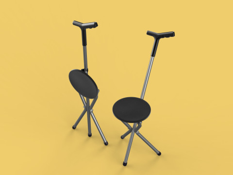 WALKER STICK CANE CHAIR SEAT STOOL TREKKING POLE FOLDING COMPACT 3D Model
