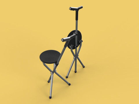 WALKER STICK CANE CHAIR SEAT STOOL TREKKING POLE FOLDING COMPACT 3D Model