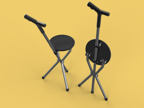 WALKER STICK CANE CHAIR SEAT STOOL TREKKING POLE FOLDING COMPACT 3D Model