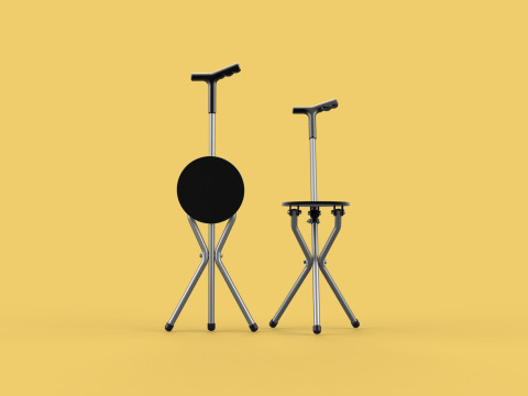 WALKER STICK CANE CHAIR SEAT STOOL TREKKING POLE FOLDING COMPACT 3D Model