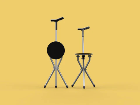 WALKER STICK CANE CHAIR SEAT STOOL TREKKING POLE FOLDING COMPACT 3D Model