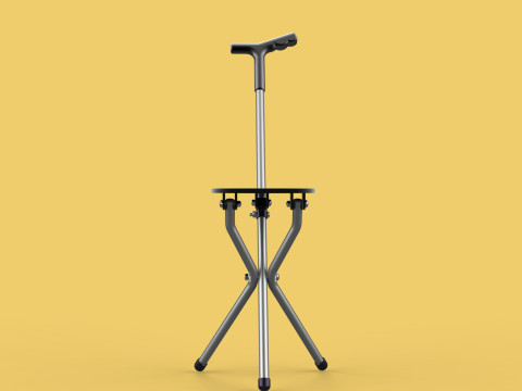 WALKER STICK CANE CHAIR SEAT STOOL TREKKING POLE FOLDING COMPACT 3D Model