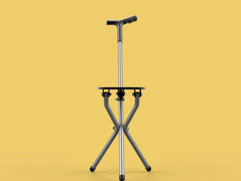 WALKER STICK CANE CHAIR SEAT STOOL TREKKING POLE FOLDING COMPACT 3D Model