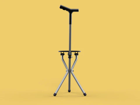 WALKER STICK CANE CHAIR SEAT STOOL TREKKING POLE FOLDING COMPACT 3D Model