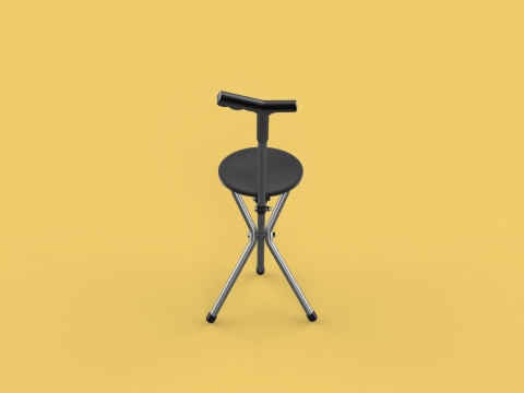 WALKER STICK CANE CHAIR SEAT STOOL TREKKING POLE FOLDING COMPACT 3D Model