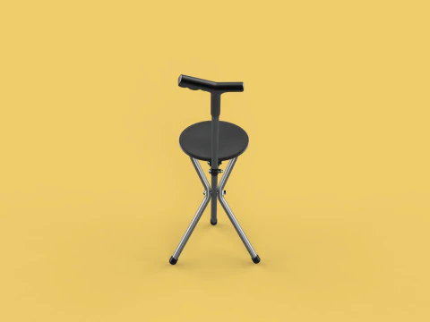 WALKER STICK CANE CHAIR SEAT STOOL TREKKING POLE FOLDING COMPACT 3D Model