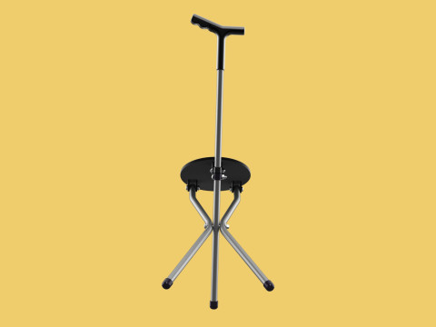 WALKER STICK CANE CHAIR SEAT STOOL TREKKING POLE FOLDING COMPACT 3D Model