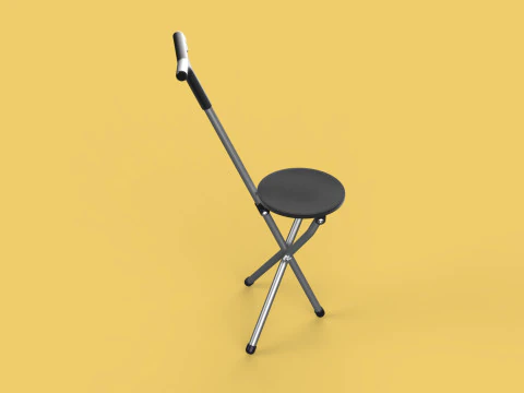 WALKER STICK CANE CHAIR SEAT STOOL TREKKING POLE FOLDING COMPACT 3D Model