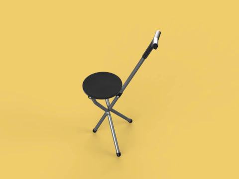 WALKER STICK CANE CHAIR SEAT STOOL TREKKING POLE FOLDING COMPACT 3D Model