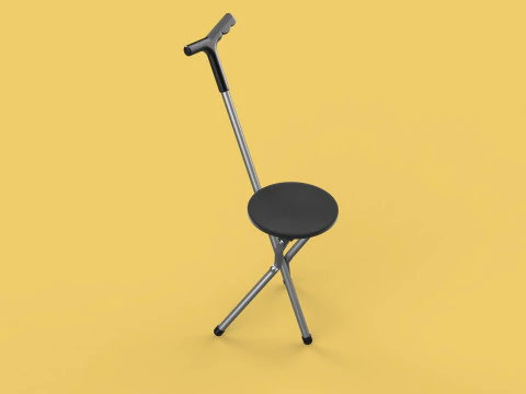 WALKER STICK CANE CHAIR SEAT STOOL TREKKING POLE FOLDING COMPACT 3D Model