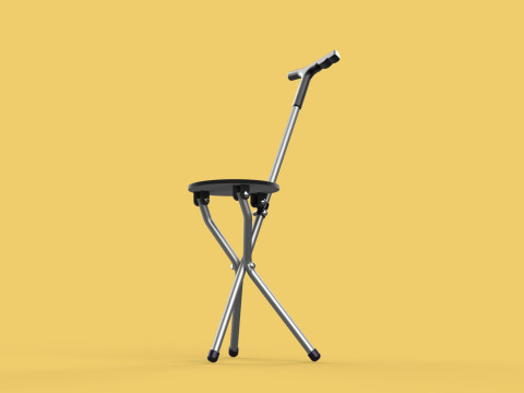 WALKER STICK CANE CHAIR SEAT STOOL TREKKING POLE FOLDING COMPACT 3D Model