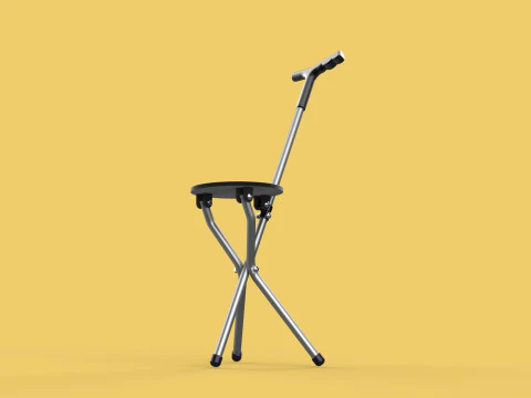 WALKER STICK CANE CHAIR SEAT STOOL TREKKING POLE FOLDING COMPACT 3D Model