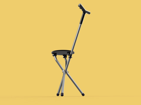 WALKER STICK CANE CHAIR SEAT STOOL TREKKING POLE FOLDING COMPACT 3D Model