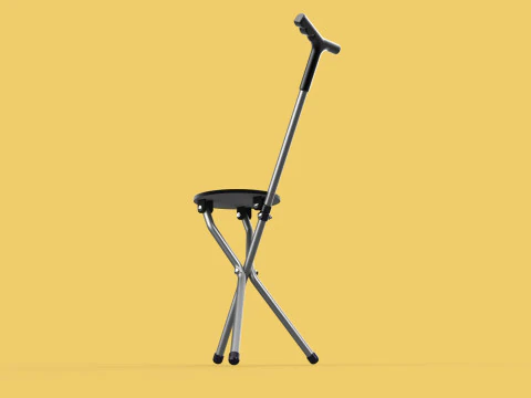 WALKER STICK CANE CHAIR SEAT STOOL TREKKING POLE FOLDING COMPACT 3D Model