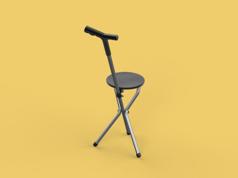 WALKER STICK CANE CHAIR SEAT STOOL TREKKING POLE FOLDING COMPACT 3D Model
