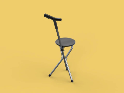 WALKER STICK CANE CHAIR SEAT STOOL TREKKING POLE FOLDING COMPACT 3D Model