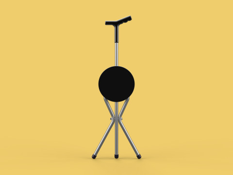 WALKER STICK CANE CHAIR SEAT STOOL TREKKING POLE FOLDING COMPACT 3D Model