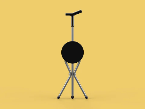 WALKER STICK CANE CHAIR SEAT STOOL TREKKING POLE FOLDING COMPACT 3D Model