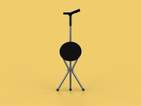 WALKER STICK CANE CHAIR SEAT STOOL TREKKING POLE FOLDING COMPACT 3D Model