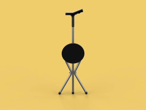 WALKER STICK CANE CHAIR SEAT STOOL TREKKING POLE FOLDING COMPACT 3D Model