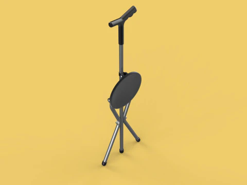 WALKER STICK CANE CHAIR SEAT STOOL TREKKING POLE FOLDING COMPACT 3D Model