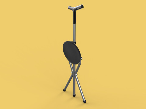 WALKER STICK CANE CHAIR SEAT STOOL TREKKING POLE FOLDING COMPACT 3D Model