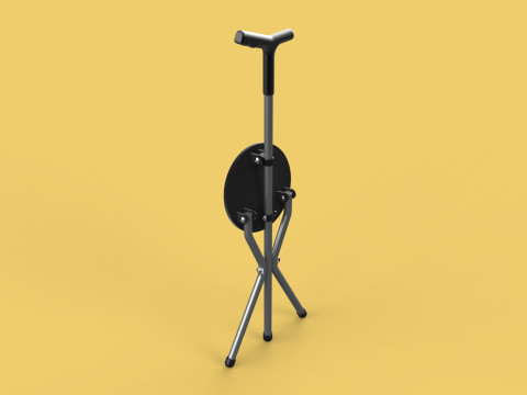WALKER STICK CANE CHAIR SEAT STOOL TREKKING POLE FOLDING COMPACT 3D Model
