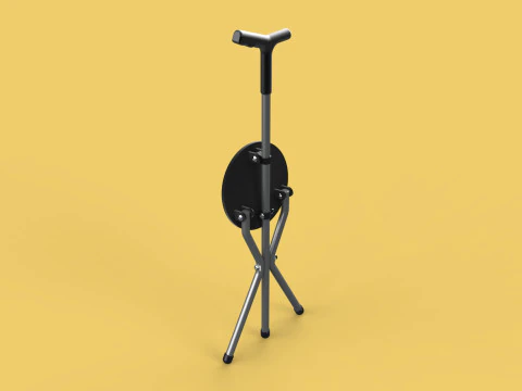 WALKER STICK CANE CHAIR SEAT STOOL TREKKING POLE FOLDING COMPACT 3D Model