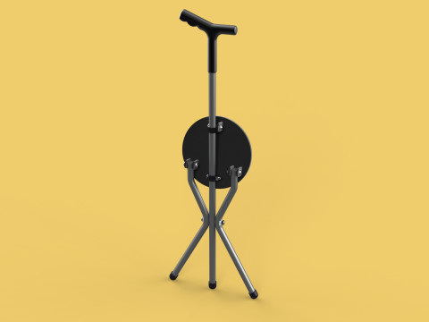 WALKER STICK CANE CHAIR SEAT STOOL TREKKING POLE FOLDING COMPACT 3D Model