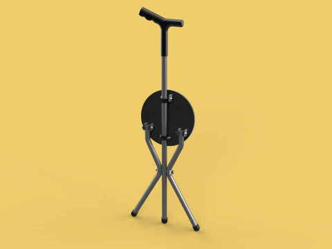 WALKER STICK CANE CHAIR SEAT STOOL TREKKING POLE FOLDING COMPACT 3D Model