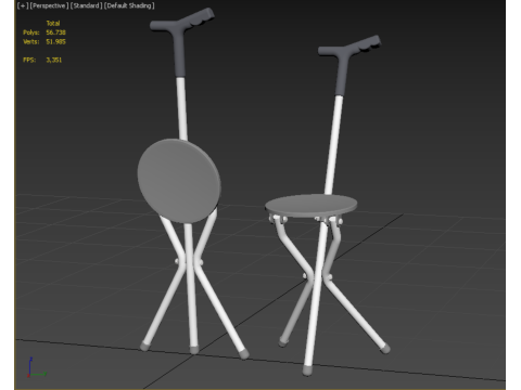 WALKER STICK CANE CHAIR SEAT STOOL TREKKING POLE FOLDING COMPACT 3D Model