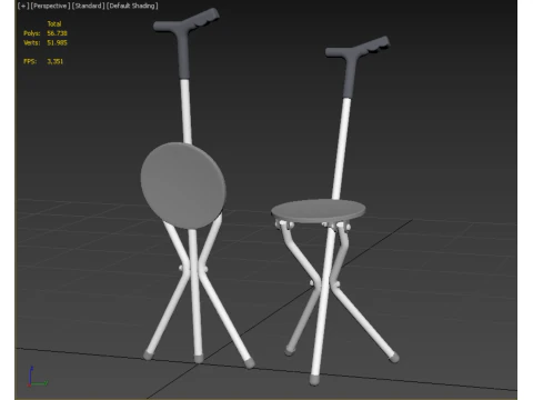WALKER STICK CANE CHAIR SEAT STOOL TREKKING POLE FOLDING COMPACT 3D Model