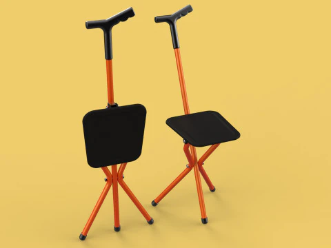 POLE STICK CANE CHAIR WALKING SEAT STOOL CRUTCH FOLDING PORTABLE 3D Model