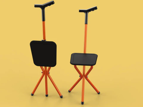 POLE STICK CANE CHAIR WALKING SEAT STOOL CRUTCH FOLDING PORTABLE 3D Model