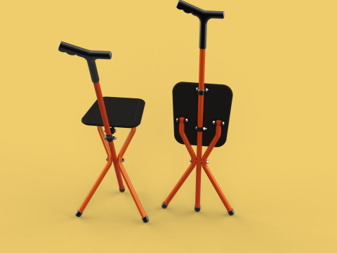 POLE STICK CANE CHAIR WALKING SEAT STOOL CRUTCH FOLDING PORTABLE 3D मॉडल