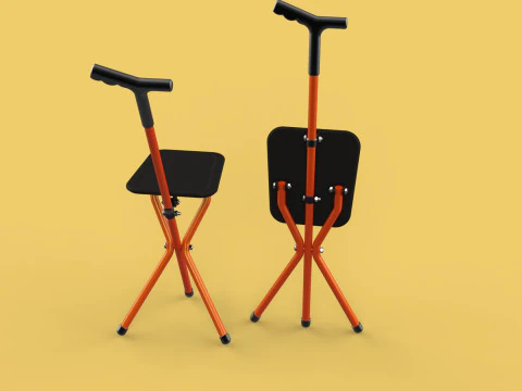 POLE STICK CANE CHAIR WALKING SEAT STOOL CRUTCH FOLDING PORTABLE 3D Model