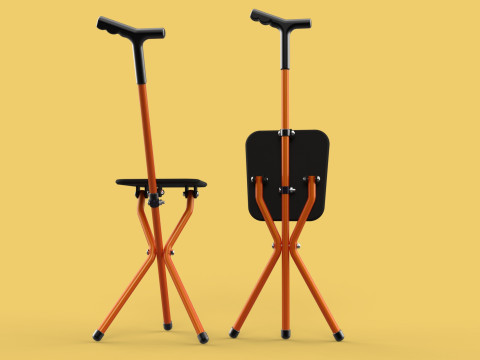 POLE STICK CANE CHAIR WALKING SEAT STOOL CRUTCH FOLDING PORTABLE 3D मॉडल