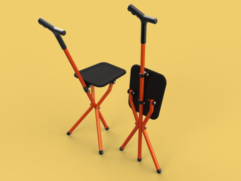 POLE STICK CANE CHAIR WALKING SEAT STOOL CRUTCH FOLDING PORTABLE 3D मॉडल