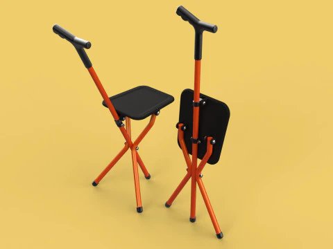 POLE STICK CANE CHAIR WALKING SEAT STOOL CRUTCH FOLDING PORTABLE 3D Model