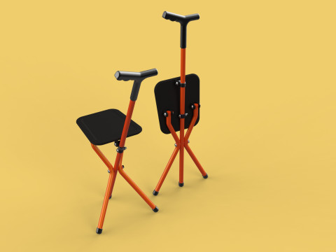 POLE STICK CANE CHAIR WALKING SEAT STOOL CRUTCH FOLDING PORTABLE 3D मॉडल