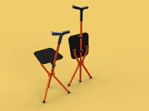 POLE STICK CANE CHAIR WALKING SEAT STOOL CRUTCH FOLDING PORTABLE 3D Model