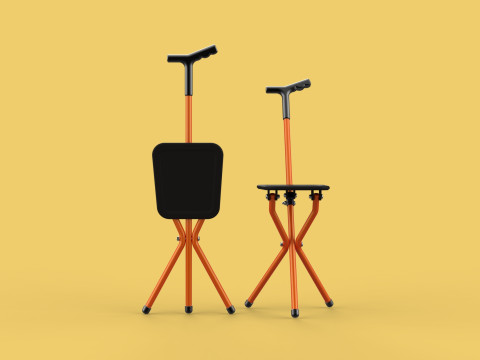 POLE STICK CANE CHAIR WALKING SEAT STOOL CRUTCH FOLDING PORTABLE 3D मॉडल