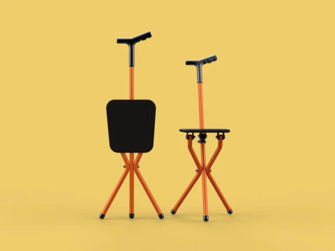POLE STICK CANE CHAIR WALKING SEAT STOOL CRUTCH FOLDING PORTABLE 3D Model