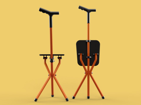 POLE STICK CANE CHAIR WALKING SEAT STOOL CRUTCH FOLDING PORTABLE 3D मॉडल