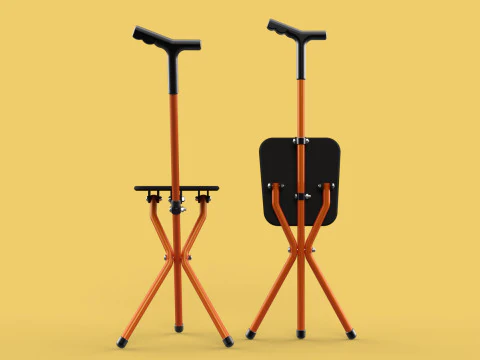 POLE STICK CANE CHAIR WALKING SEAT STOOL CRUTCH FOLDING PORTABLE 3D Model