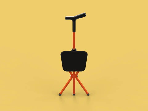 POLE STICK CANE CHAIR WALKING SEAT STOOL CRUTCH FOLDING PORTABLE 3D Model